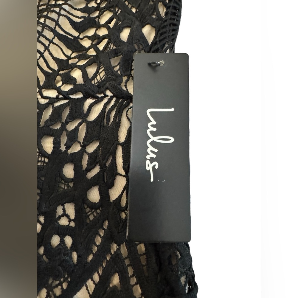 Lulu's Black & Gold Lace-Overlay Deep V Mini Dress - Picture 10 of 16